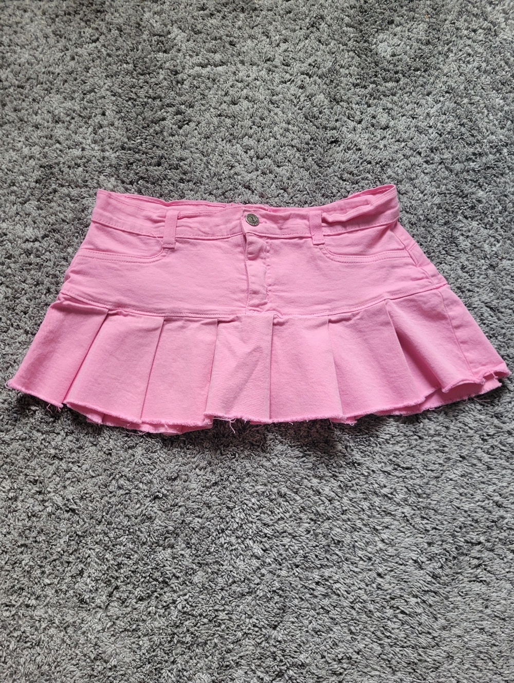 Pink Pleated Mini Skirt Fringe Size Small